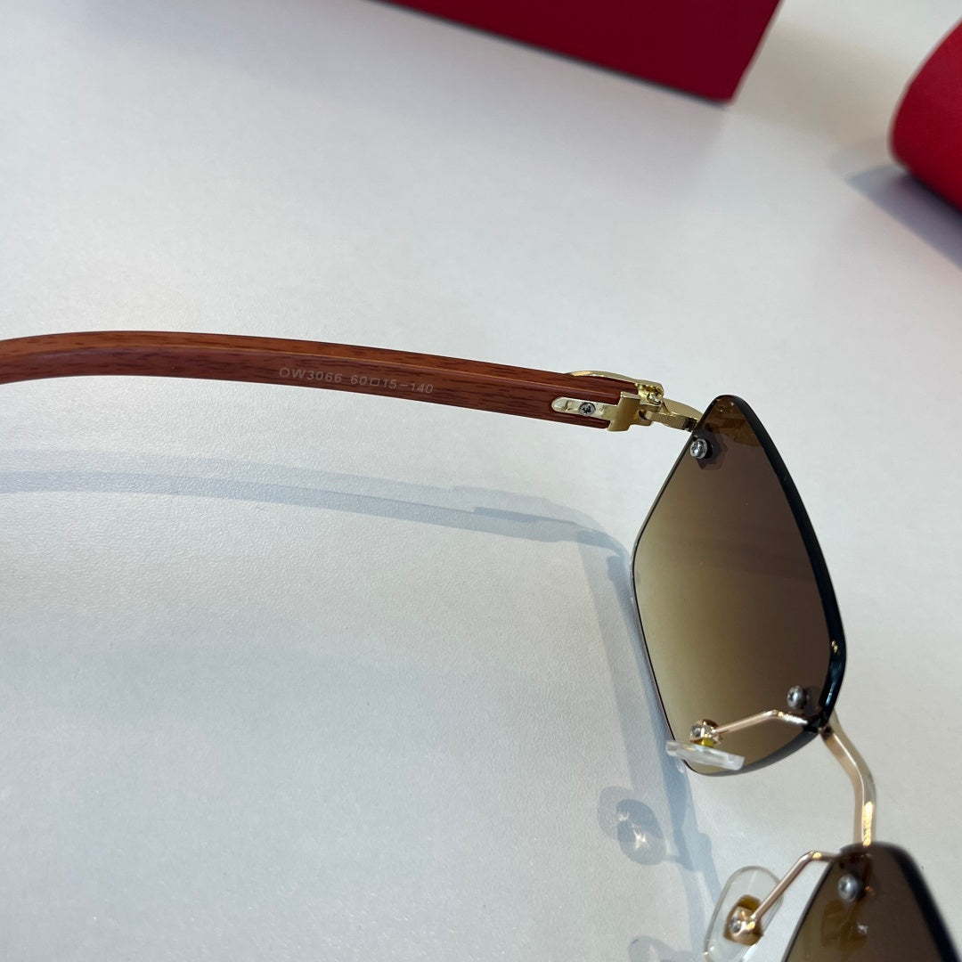 Cartier Lightweight Metal Rimless Brown Lens Sunglasses for Men & Women - detail image 9