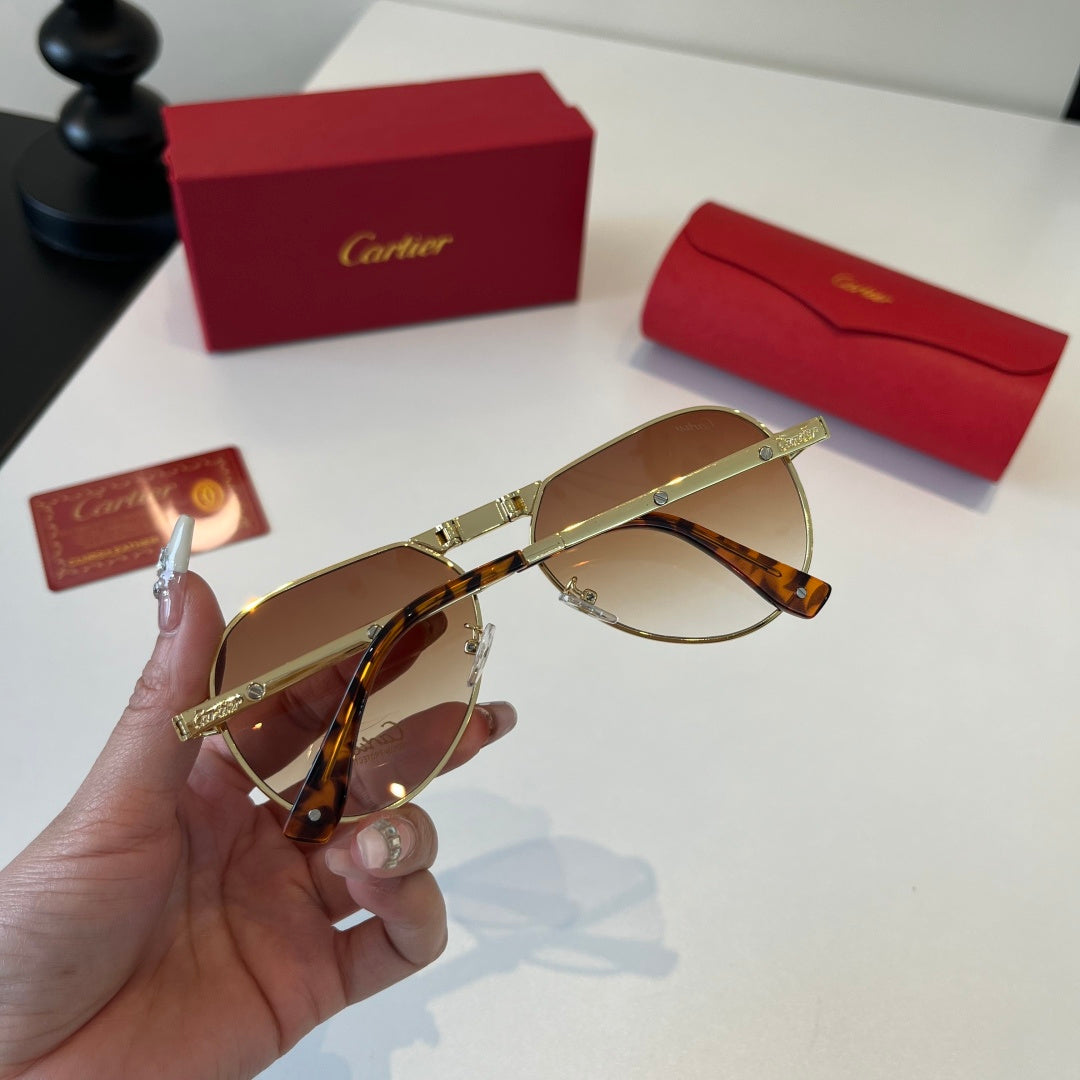 Cartier Folding Metal Rimless Brown Lens Sunglasses for Men & Women - detail image 7
