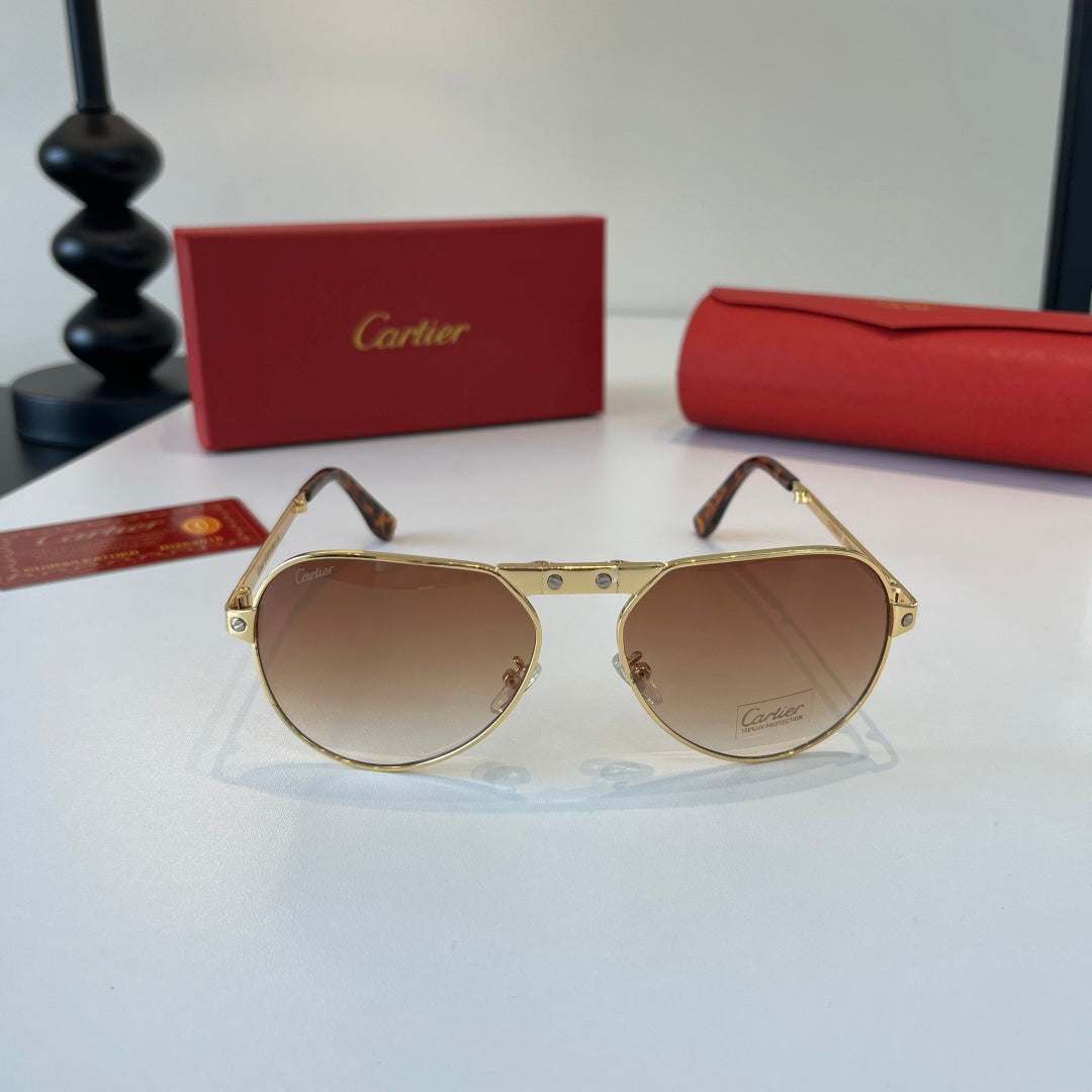 Cartier Folding Metal Rimless Brown Lens Sunglasses for Men & Women - detail image 2