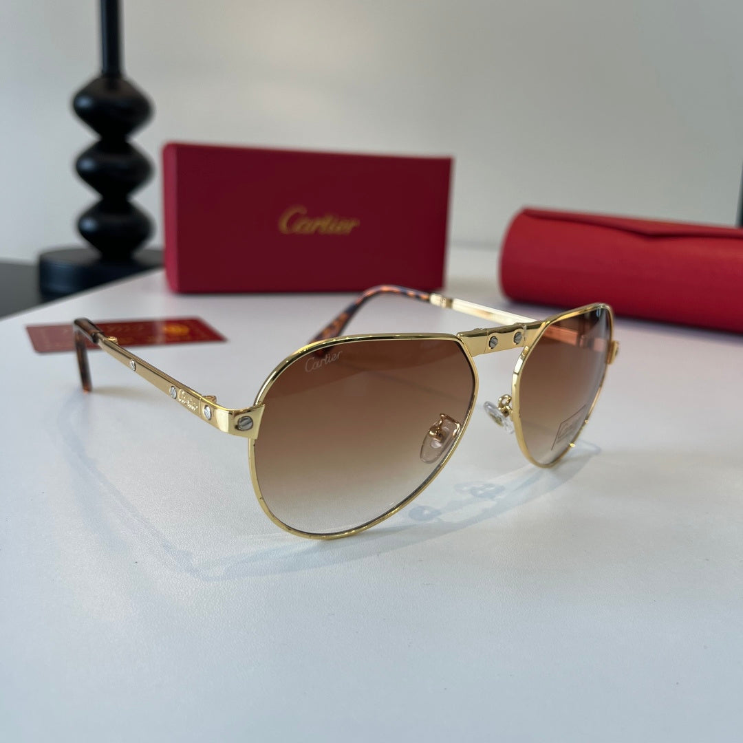 Cartier Folding Metal Rimless Brown Lens Sunglasses for Men & Women