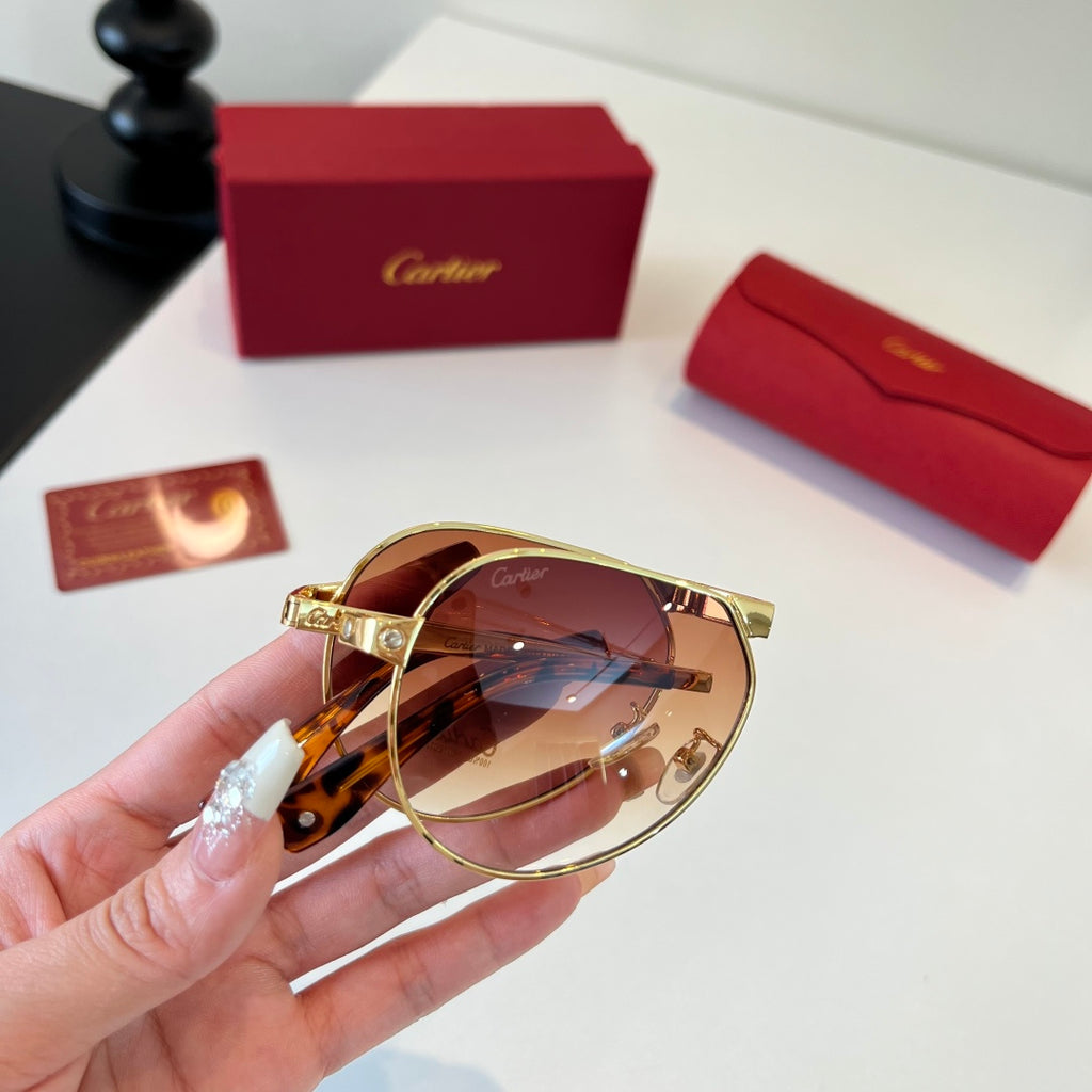Cartier Folding Metal Rimless Brown Lens Sunglasses for Men & Women - detail image 9