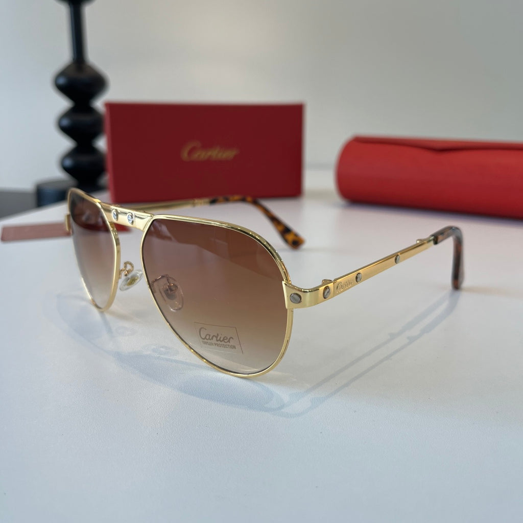 Cartier Folding Metal Rimless Brown Lens Sunglasses for Men & Women - detail image 3