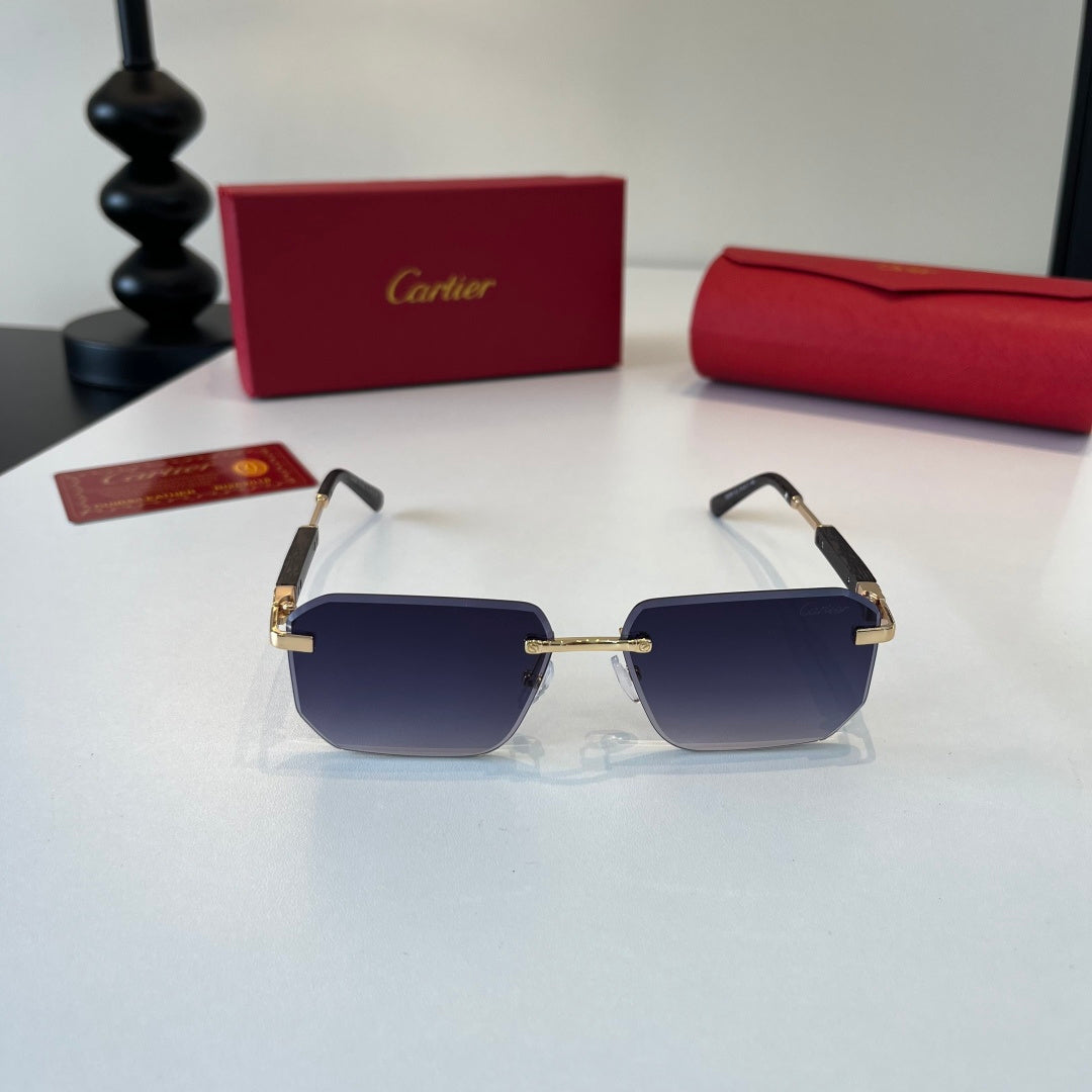 Cartier Lightweight Metal Rimless Blue Lens Sunglasses for Men & Women - detail image 2