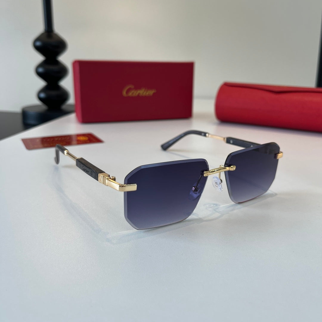 Cartier Lightweight Metal Rimless Blue Lens Sunglasses for Men & Women