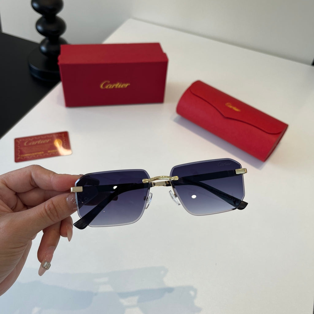 Cartier Lightweight Metal Rimless Blue Lens Sunglasses for Men & Wome - 487239 - detail image 7
