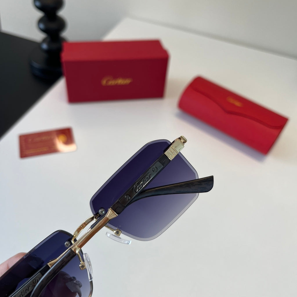 Cartier Lightweight Metal Rimless Blue Lens Sunglasses for Men & Women - detail image 6