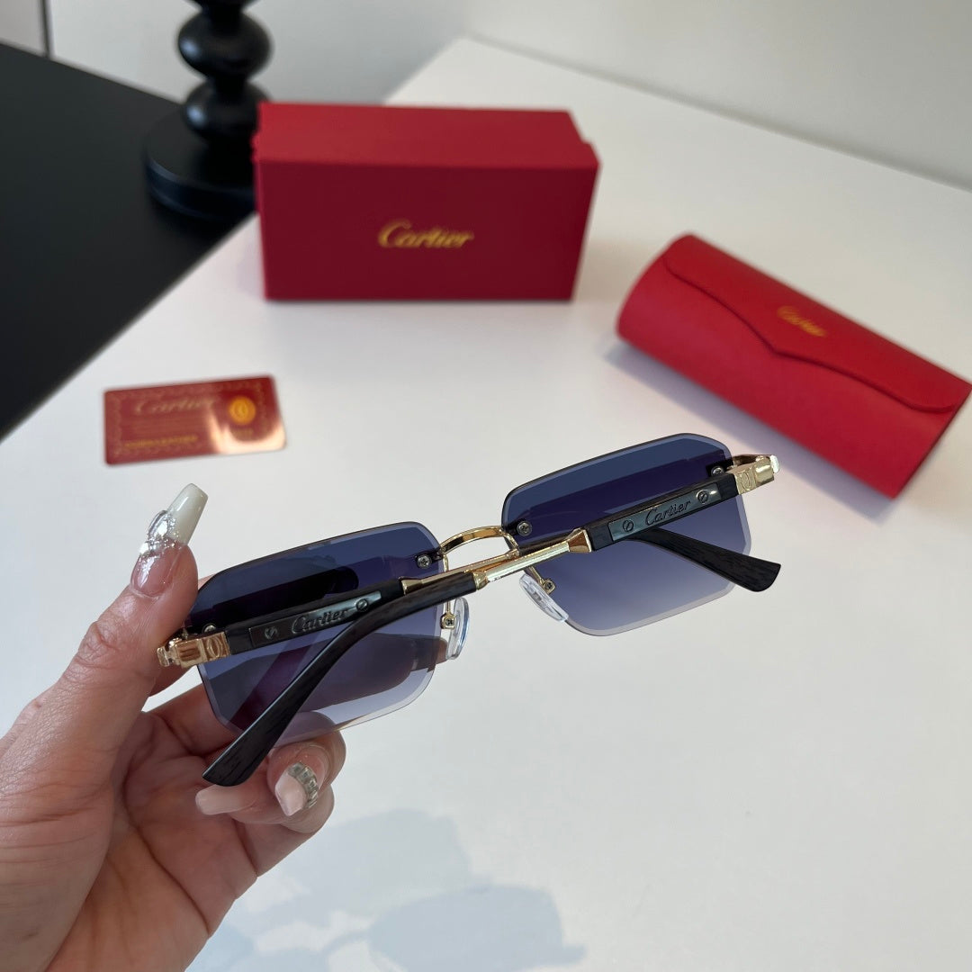 Cartier Lightweight Metal Rimless Blue Lens Sunglasses for Men & Women - detail image 5