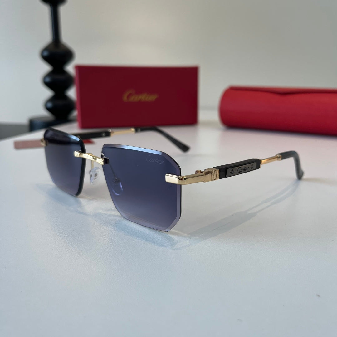 Cartier Lightweight Metal Rimless Blue Lens Sunglasses for Men & Women - detail image 3