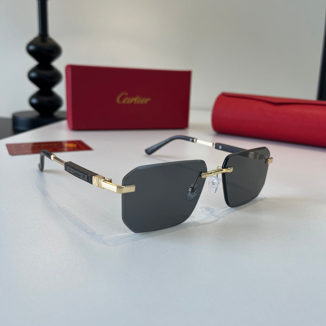 Cartier Lightweight Metal Rimless Silver Lens Sunglasses for Men & Women
