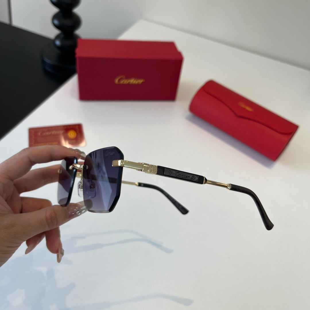 Cartier Lightweight Metal Rimless Blue Lens Sunglasses for Men & Women - detail image 4