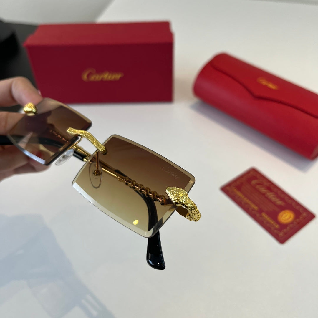 Cartier Lightweight Metal Rimless Brown Lens Sunglasses for Men & Wom - 449496 - detail image 6