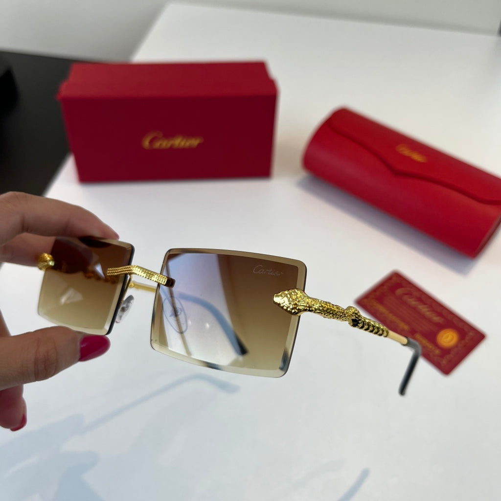 Cartier Lightweight Metal Rimless Brown Lens Sunglasses for Men & Wom - 449496 - detail image 4