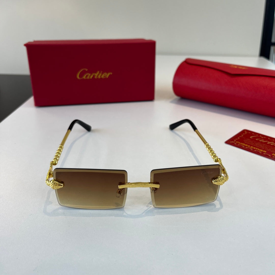 Cartier Lightweight Metal Rimless Brown Lens Sunglasses for Men & Wom - 449496 - detail image 2