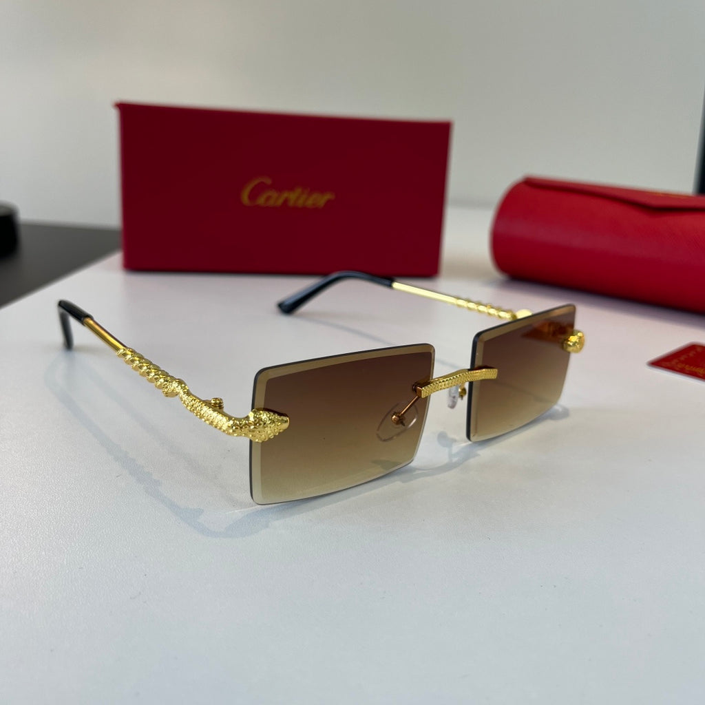 Cartier Lightweight Metal Rimless Brown Lens Sunglasses for Men & Wom - 449496