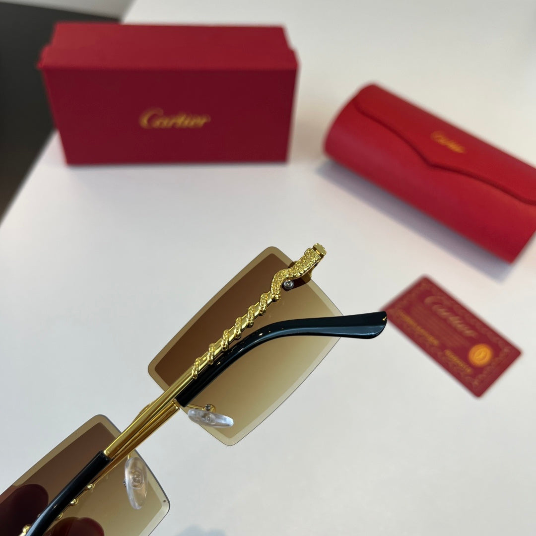 Cartier Lightweight Metal Rimless Brown Lens Sunglasses for Men & Wom - 449496 - detail image 8