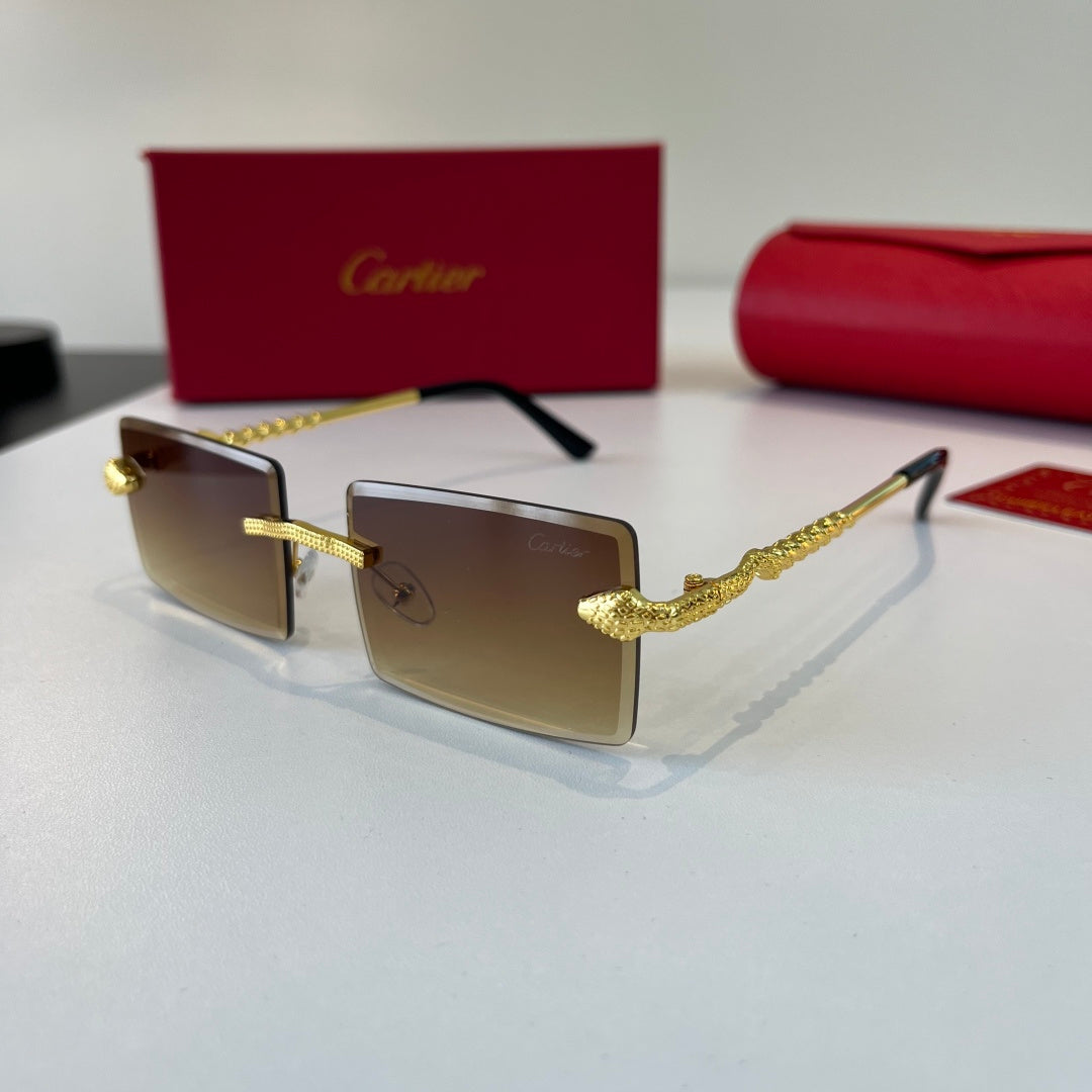 Cartier Lightweight Metal Rimless Brown Lens Sunglasses for Men & Wom - 449496 - detail image 3