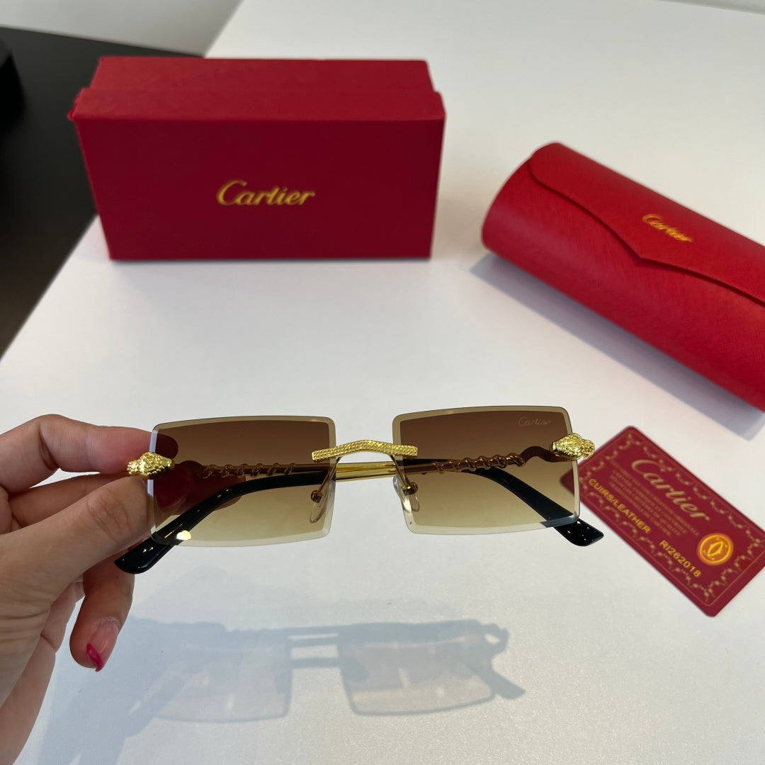 Cartier Lightweight Metal Rimless Brown Lens Sunglasses for Men & Wom - 449496 - detail image 5