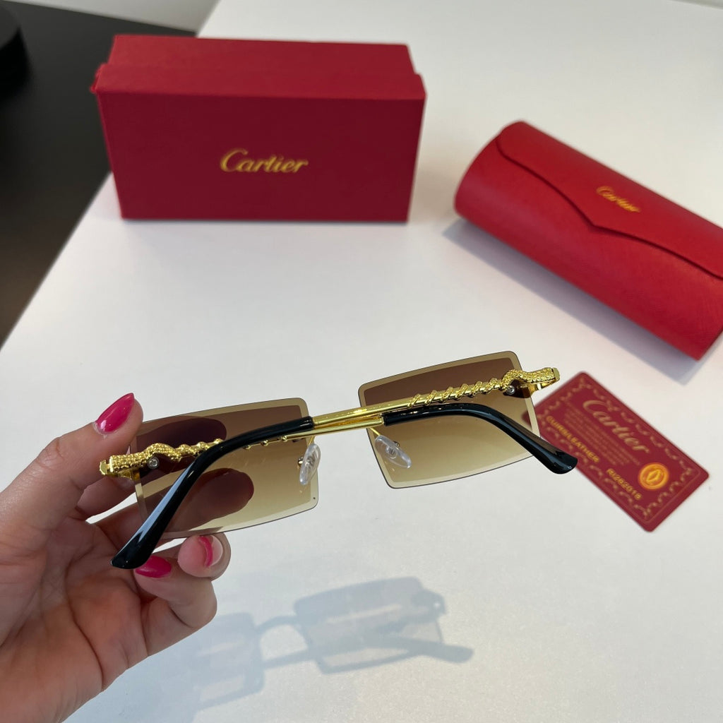 Cartier Lightweight Metal Rimless Brown Lens Sunglasses for Men & Wom - 449496 - detail image 9