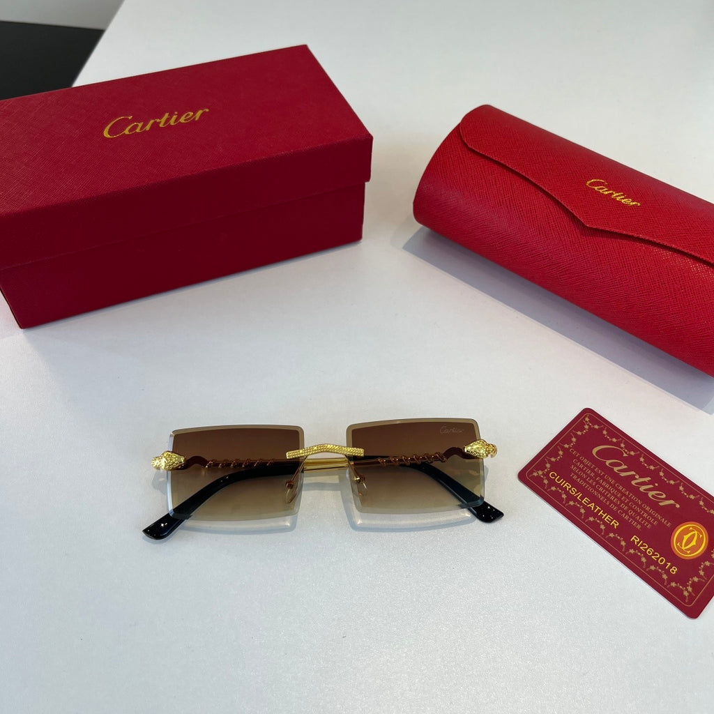 Cartier Lightweight Metal Rimless Brown Lens Sunglasses for Men & Wom - 449496 - detail image 7