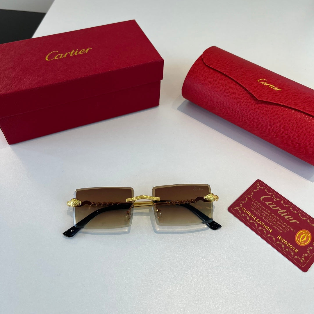 Cartier Lightweight Metal Rimless Brown Lens Sunglasses for Men & Wom - 449496 - detail image 7