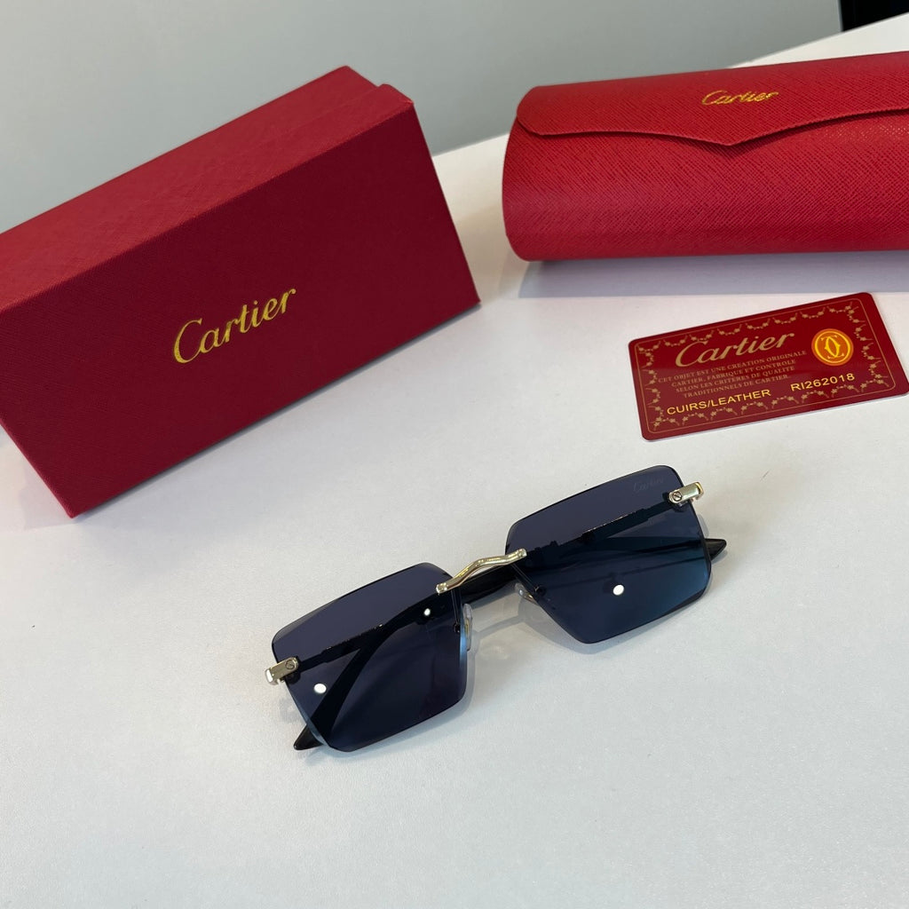 Cartier Lightweight Metal Rimless Blue Lens Sunglasses for Men & Wome - 449545 - detail image 4