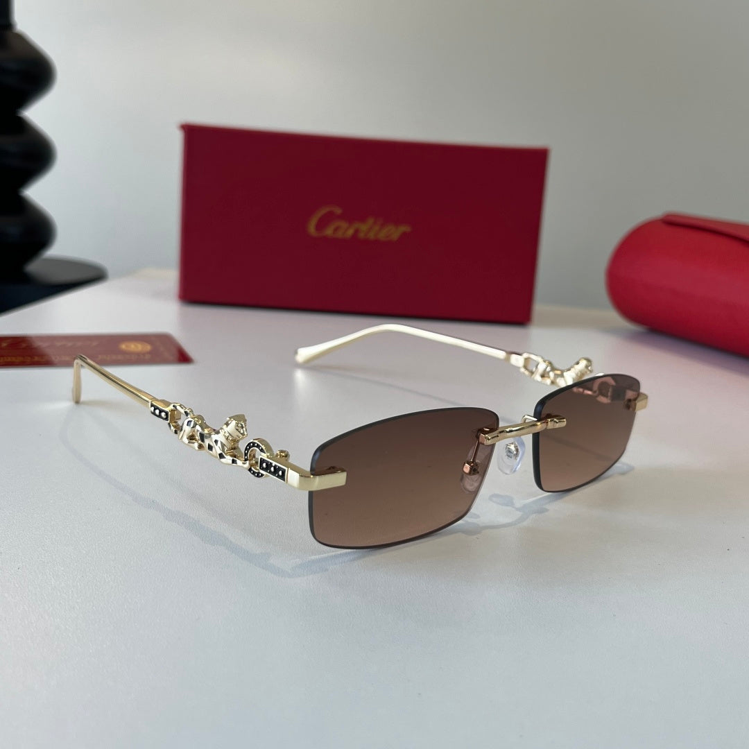 Cartier Lightweight Metal Rimless Brown Lens Sunglasses for Men & Wom - 493682