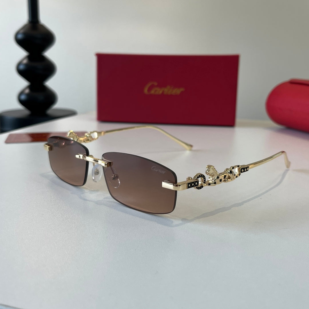 Cartier Lightweight Metal Rimless Brown Lens Sunglasses for Men & Wom - 493682 - detail image 3