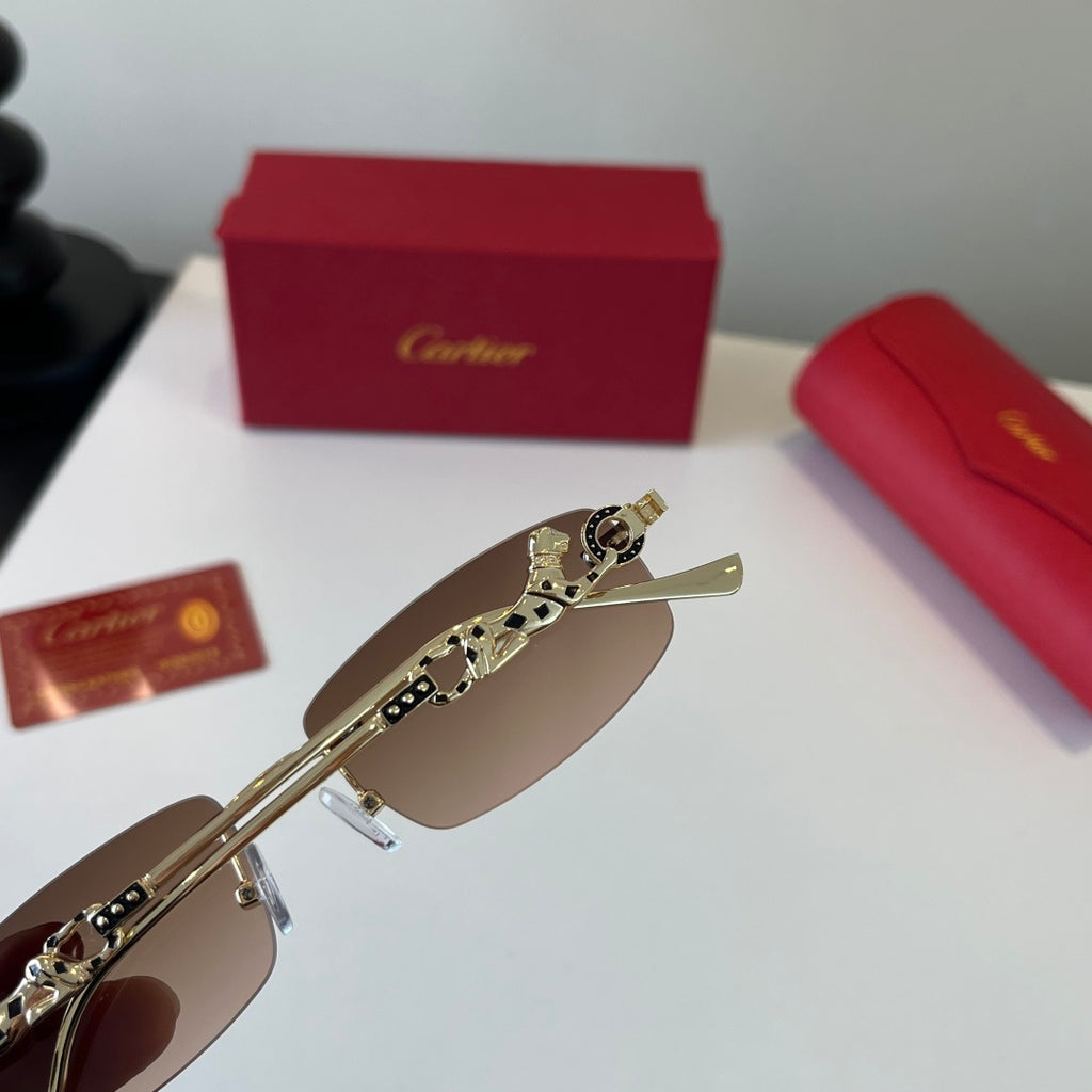 Cartier Lightweight Metal Rimless Brown Lens Sunglasses for Men & Wom - 493682 - detail image 7