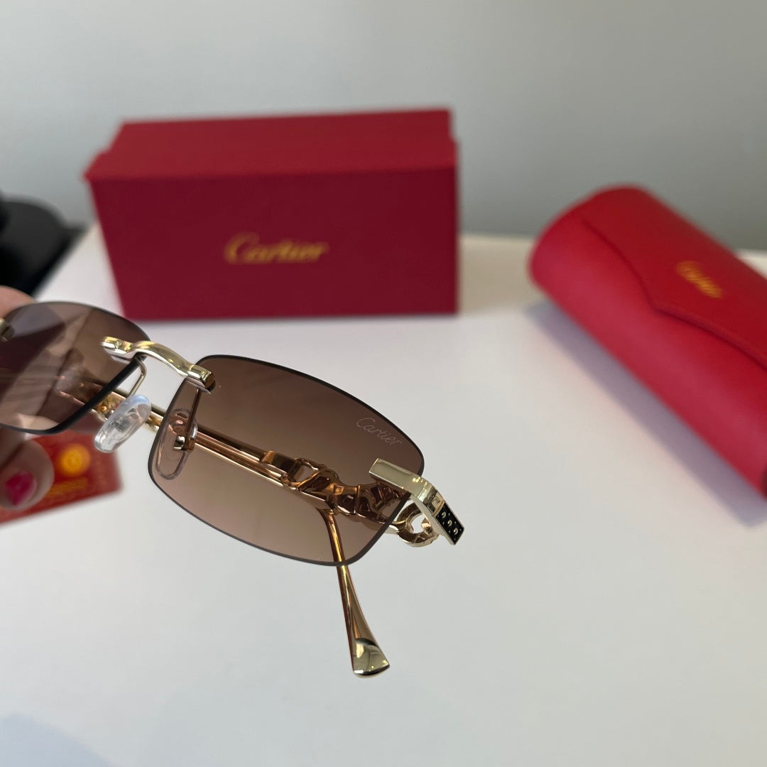 Cartier Lightweight Metal Rimless Brown Lens Sunglasses for Men & Wom - 432254 - detail image 6