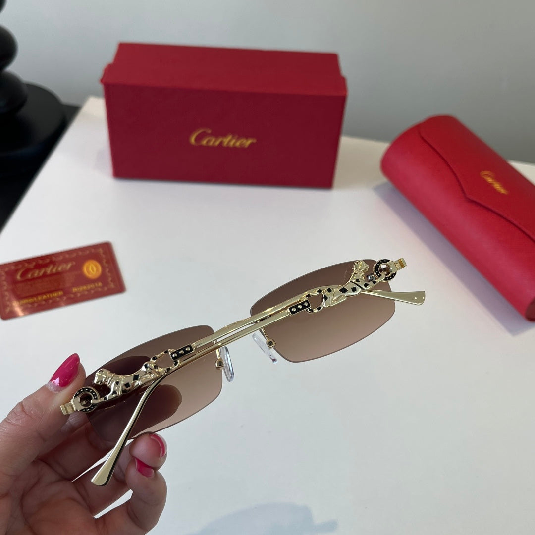 Cartier Lightweight Metal Rimless Brown Lens Sunglasses for Men & Wom - 493682 - detail image 8