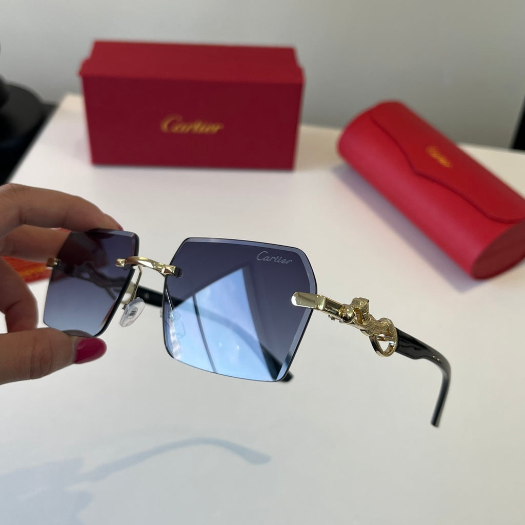 Cartier Lightweight Metal Rimless Blue Lens Sunglasses for Men & Wome - 493690 - detail image 4