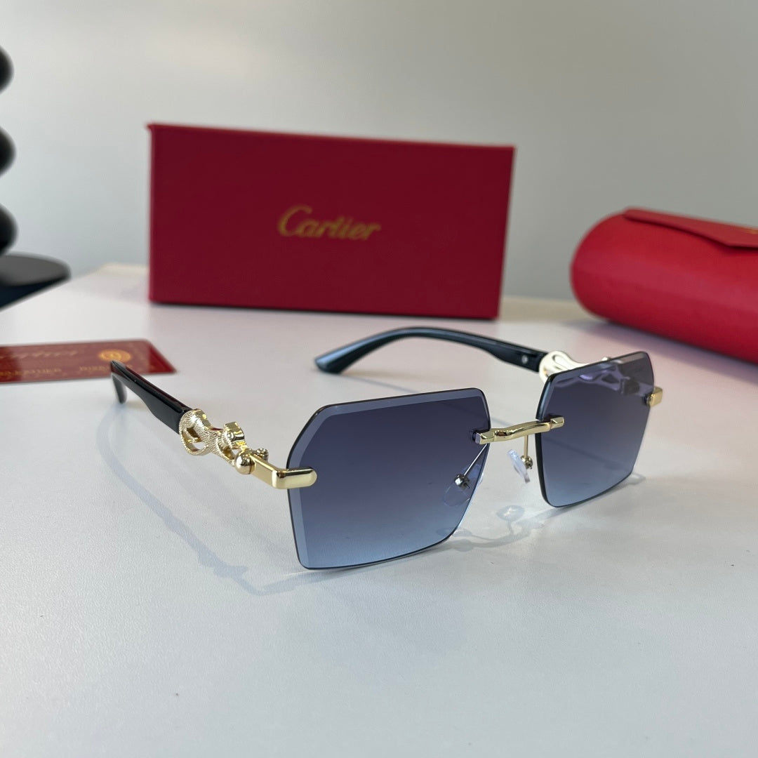 Cartier Lightweight Metal Rimless Blue Lens Sunglasses for Men & Wome - 493690