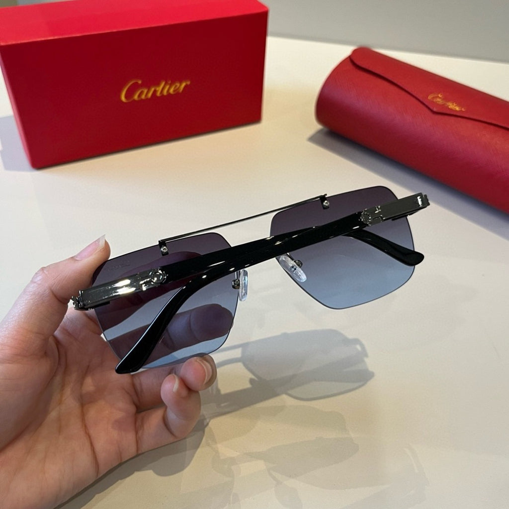 Cartier Lightweight Metal Rimless Blue Lens Sunglasses for Men & Wome - 487284 - detail image 8