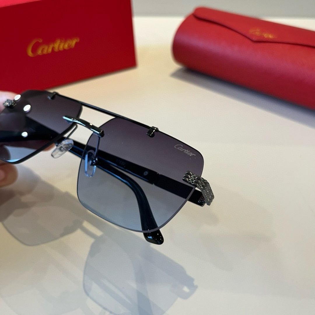 Cartier Lightweight Metal Rimless Blue Lens Sunglasses for Men & Wome - 487284 - detail image 6