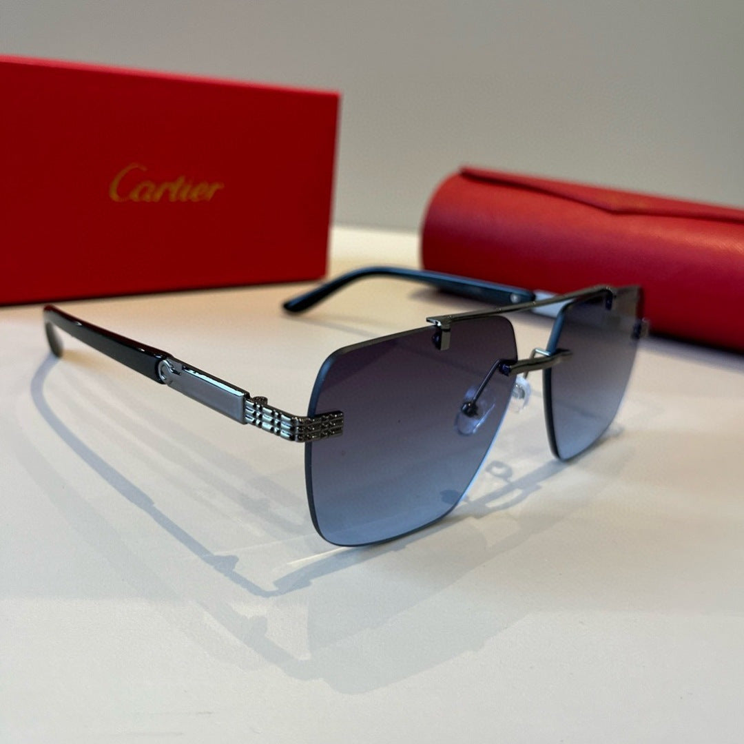 Cartier Lightweight Metal Rimless Blue Lens Sunglasses for Men & Wome - 415926