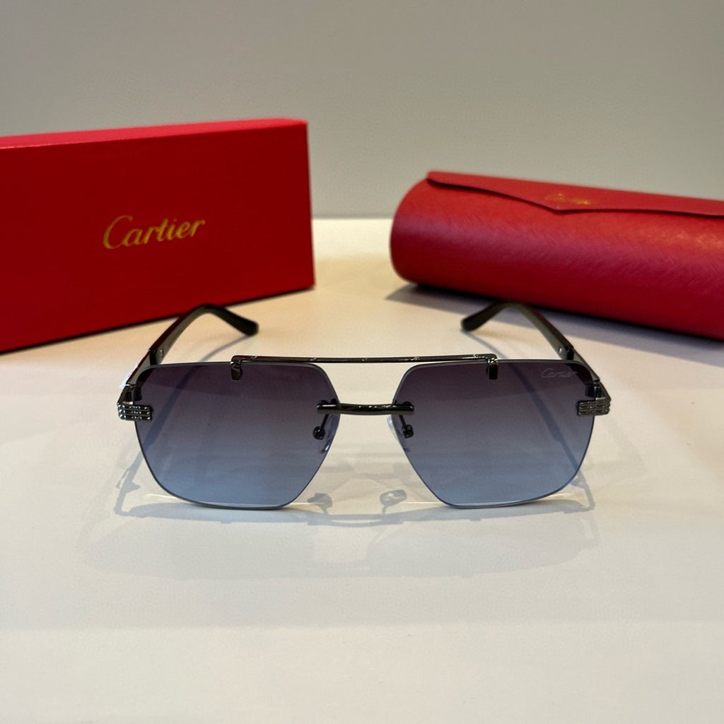 Cartier Lightweight Metal Rimless Blue Lens Sunglasses for Men & Wome - 487284 - detail image 2