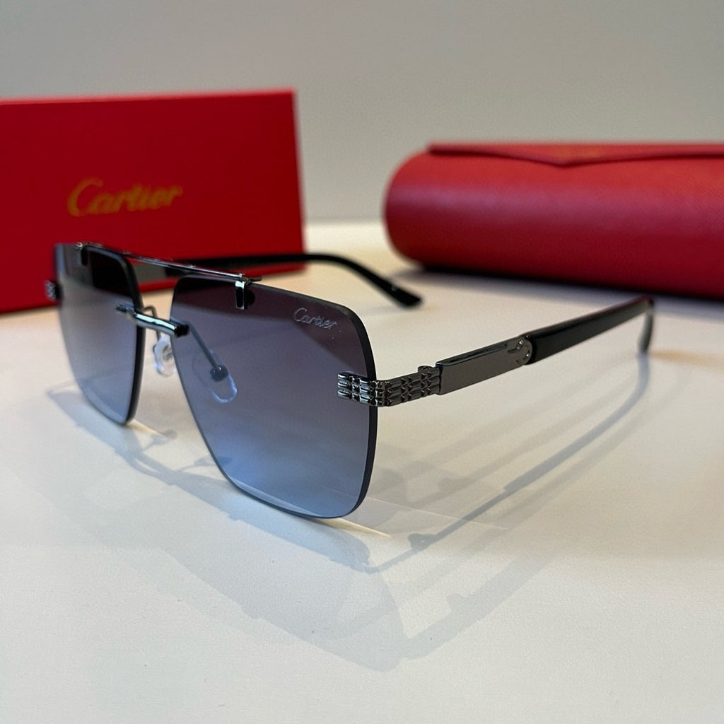 Cartier Lightweight Metal Rimless Blue Lens Sunglasses for Men & Wome - 487284 - detail image 3