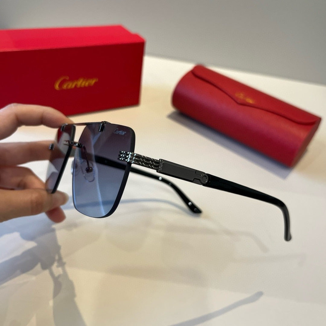 Cartier Lightweight Metal Rimless Blue Lens Sunglasses for Men & Wome - 487284 - detail image 4