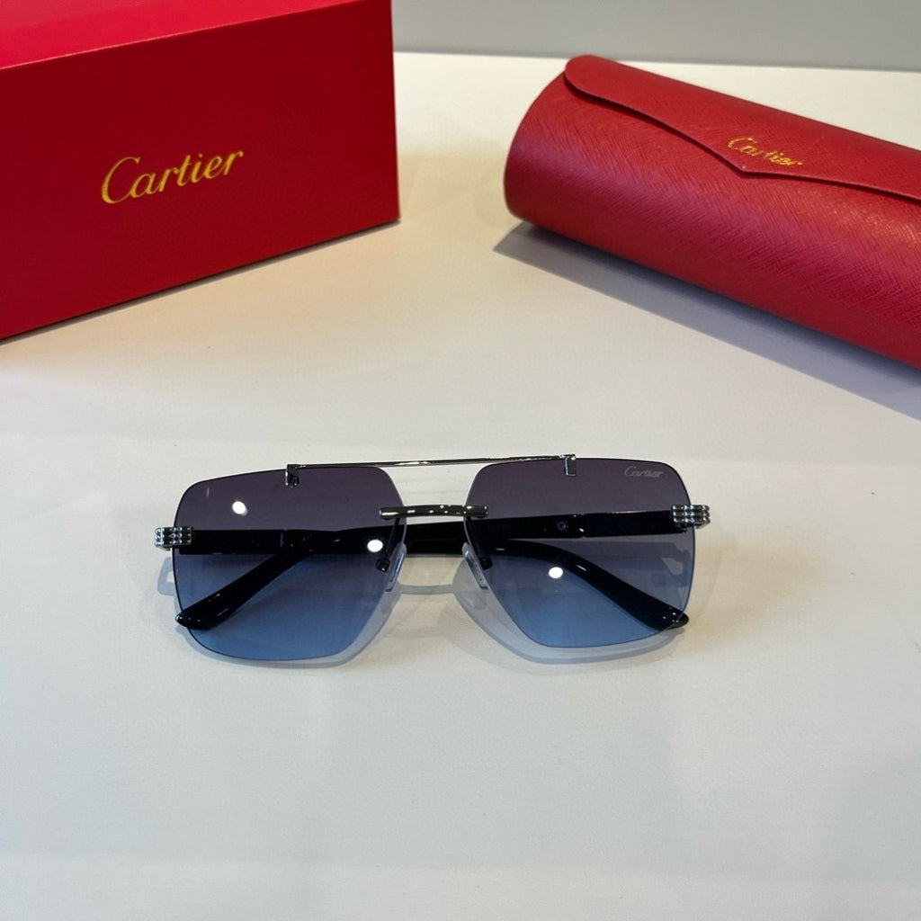 Cartier Lightweight Metal Rimless Blue Lens Sunglasses for Men & Wome - 415926 - detail image 7