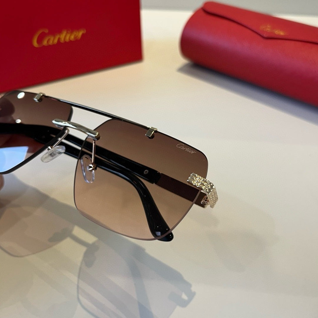Cartier Lightweight Metal Rimless Brown Lens Sunglasses for Men & Wom - 487285 - detail image 6