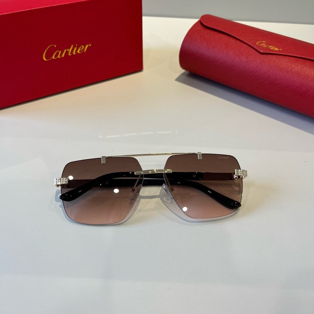 Cartier Lightweight Metal Rimless Brown Lens Sunglasses for Men & Wom - 487285 - detail image 5