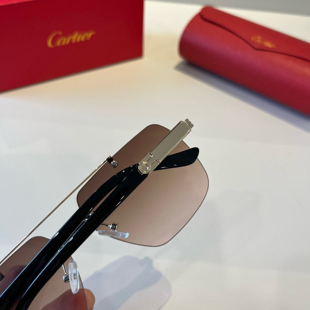 Cartier Lightweight Metal Rimless Brown Lens Sunglasses for Men & Wom - 487285 - detail image 8