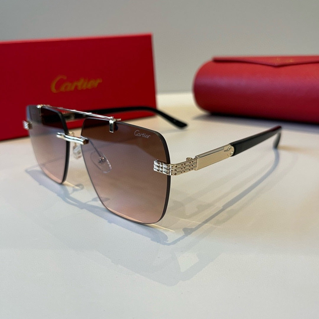Cartier Lightweight Metal Rimless Brown Lens Sunglasses for Men & Wom - 487285 - detail image 3