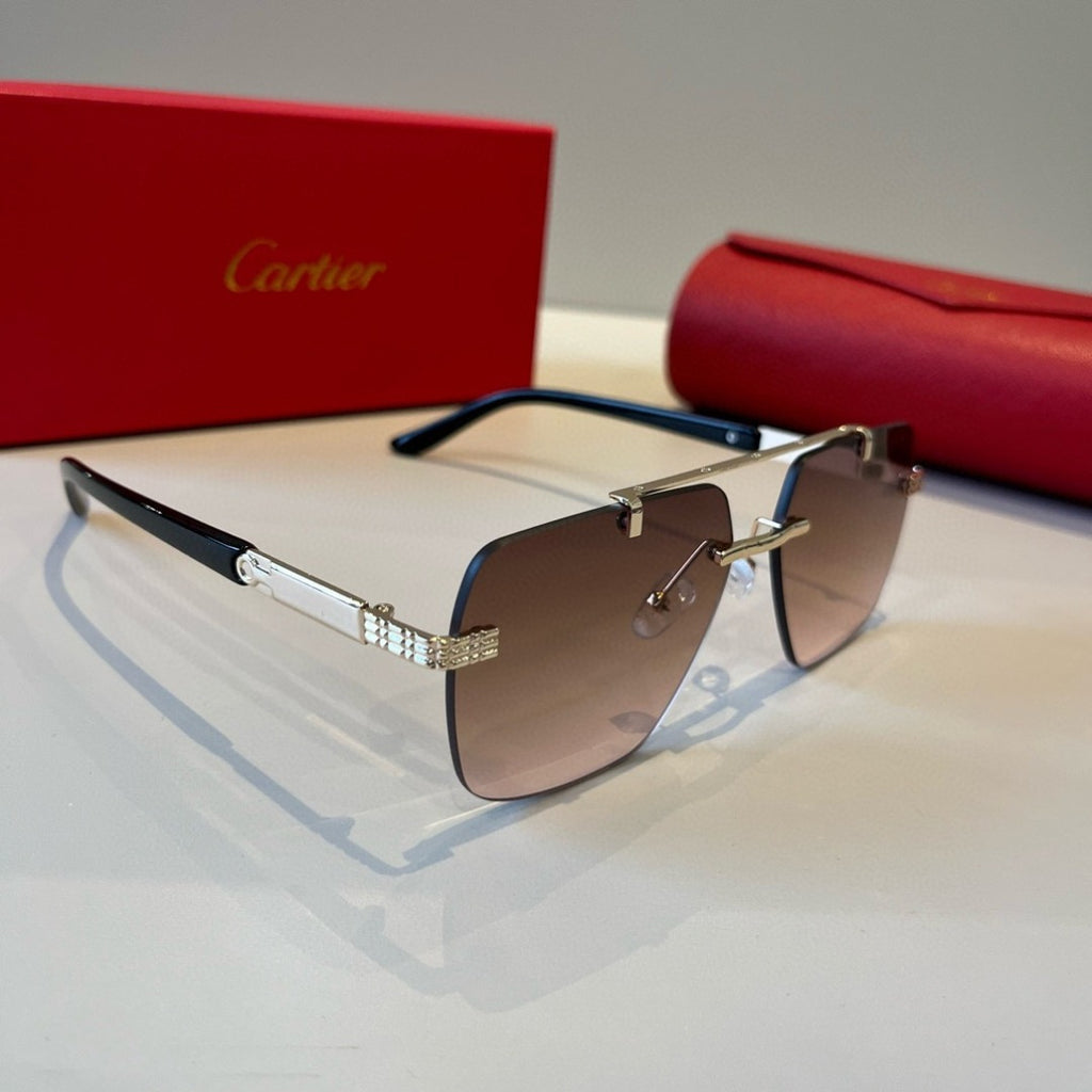Cartier Lightweight Metal Rimless Brown Lens Sunglasses for Men & Wom - 487285