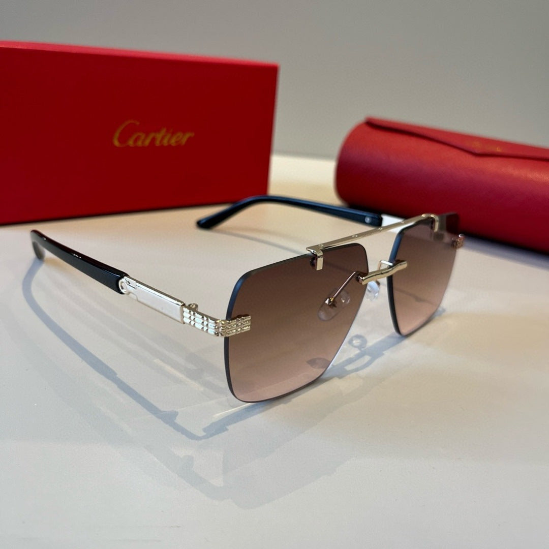 Cartier Lightweight Metal Rimless Brown Lens Sunglasses for Men & Wom - 487285