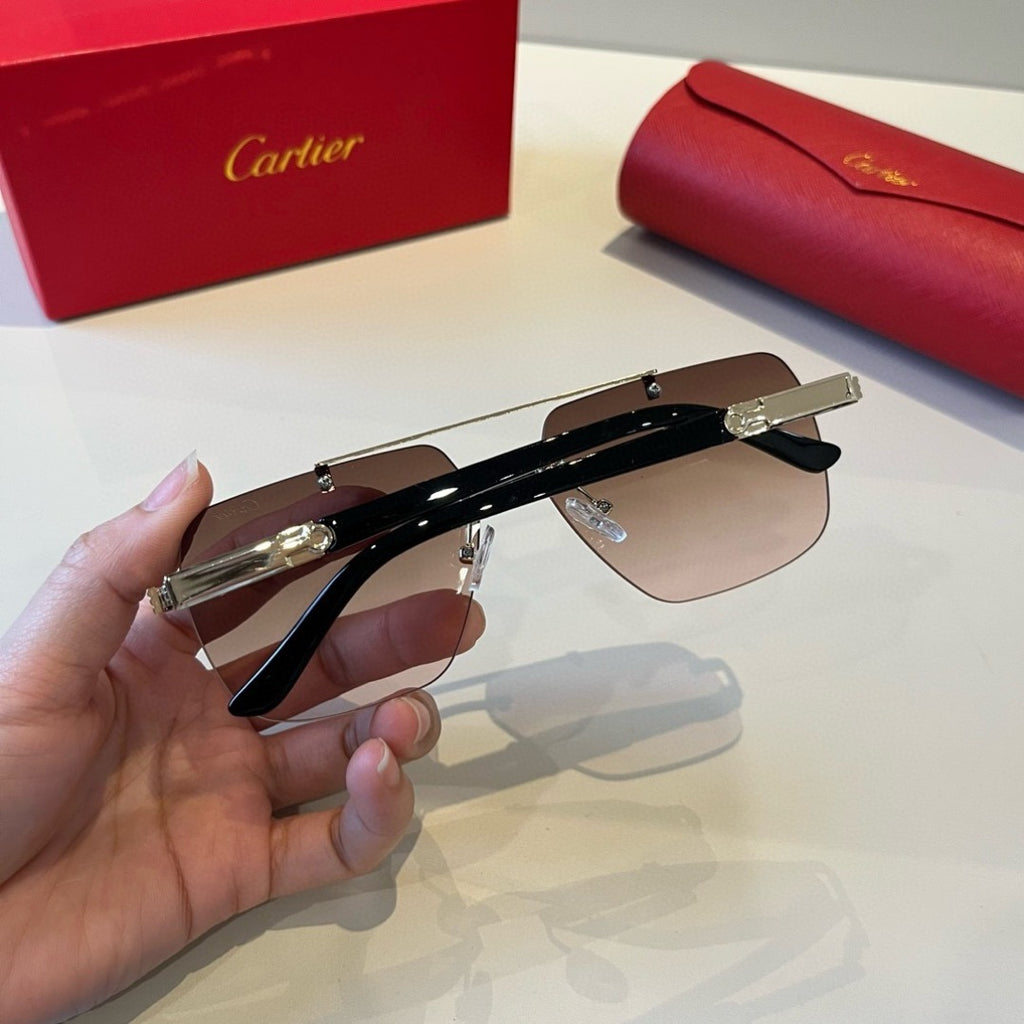 Cartier Lightweight Metal Rimless Brown Lens Sunglasses for Men & Wom - 487285 - detail image 7