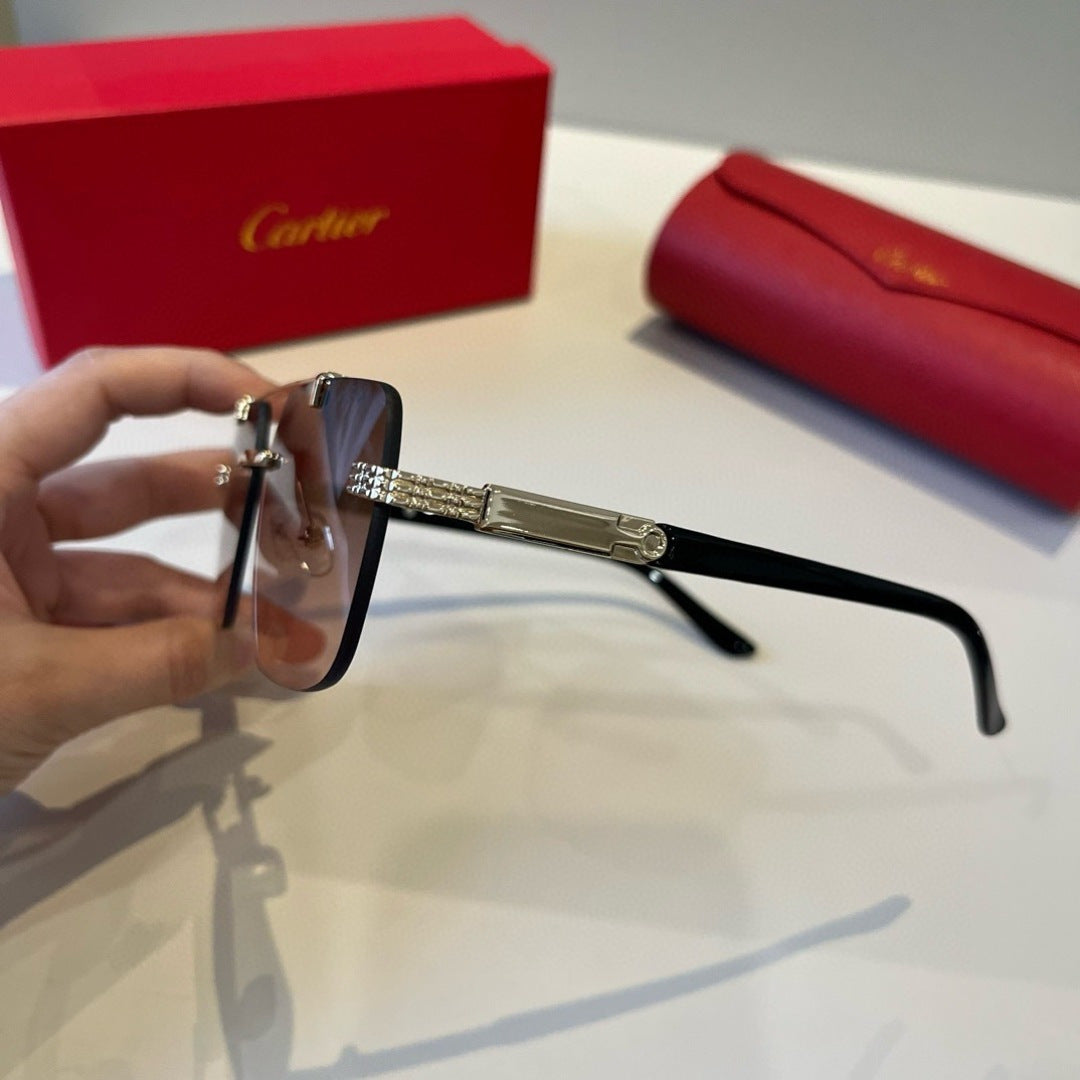 Cartier Lightweight Metal Rimless Brown Lens Sunglasses for Men & Wom - 487285 - detail image 4