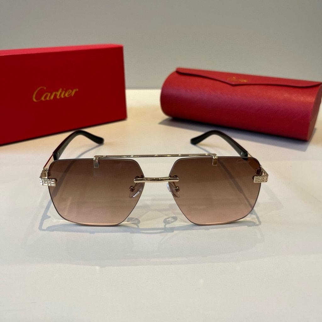 Cartier Lightweight Metal Rimless Brown Lens Sunglasses for Men & Wom - 415927 - detail image 2