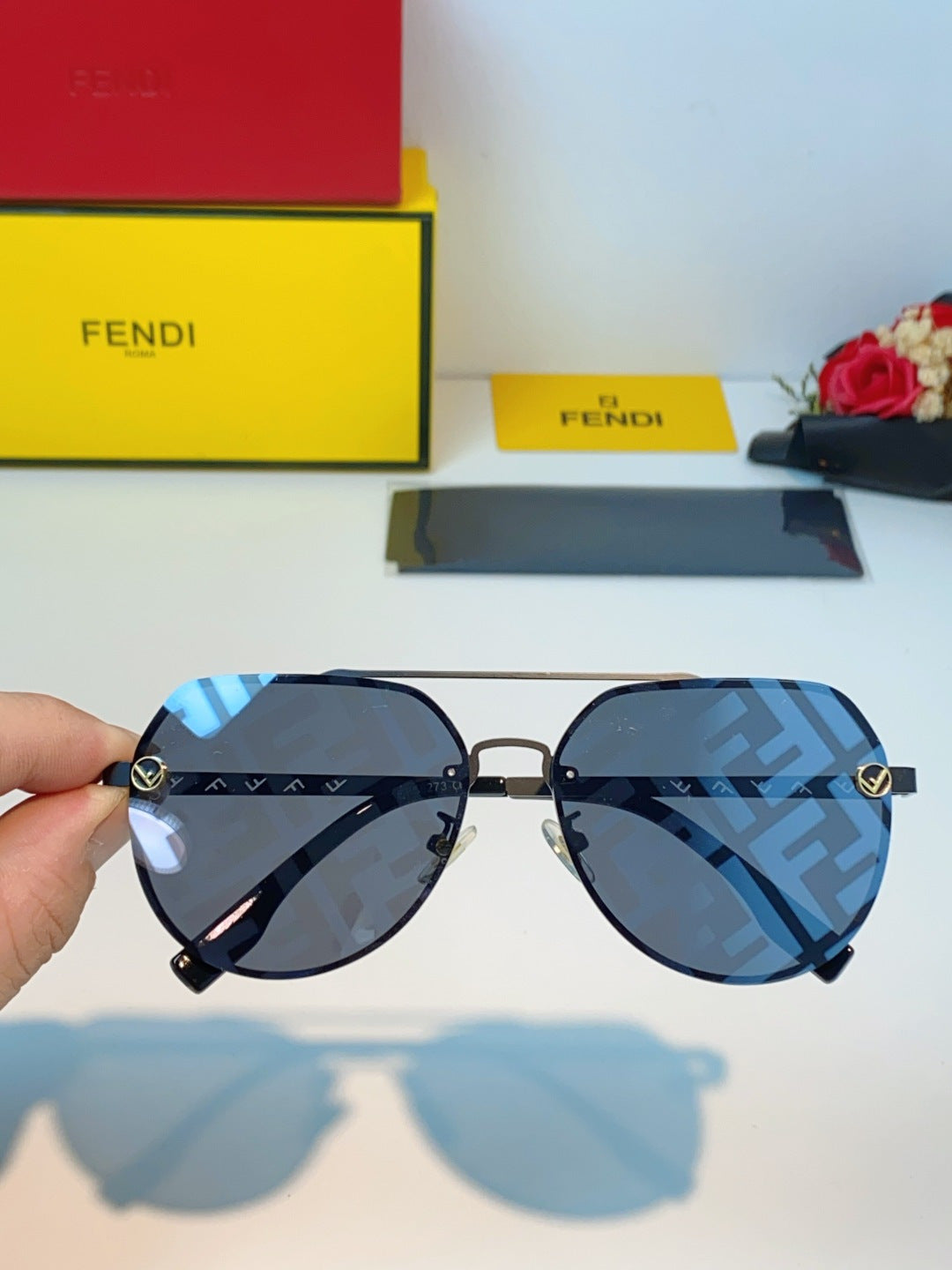 Fendi Lightweight Rimless Blue Lens Sunglasses for Men & Women - 466178 - detail image 4