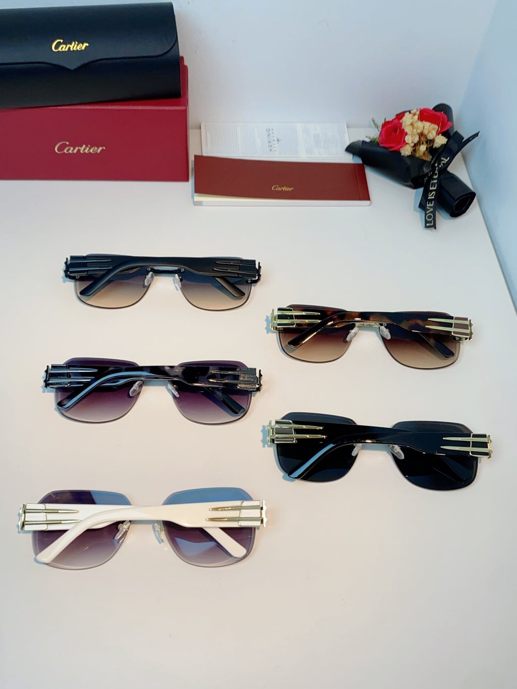 Cartier Polarized Metal Rimless Black Lens Sunglasses for Men & Women - detail image 11